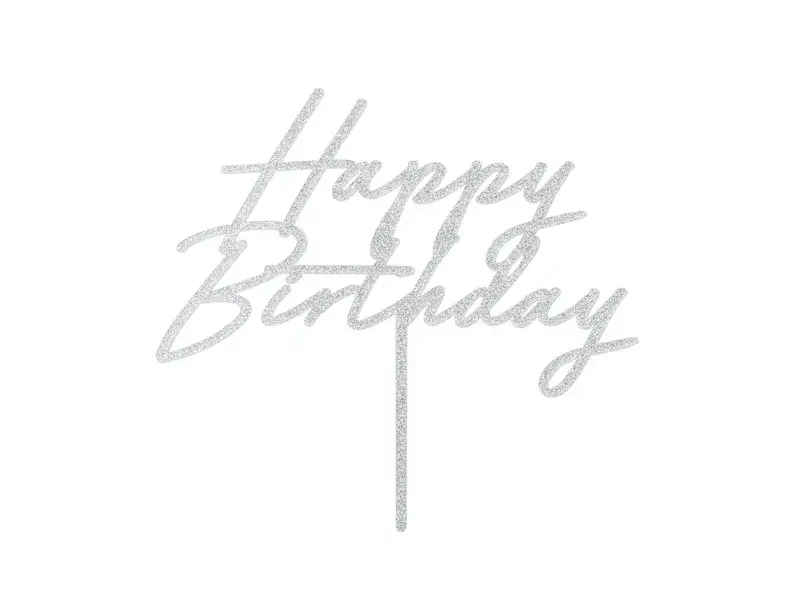 Zápich na dort Happy birthday stříbrný třpytivý
