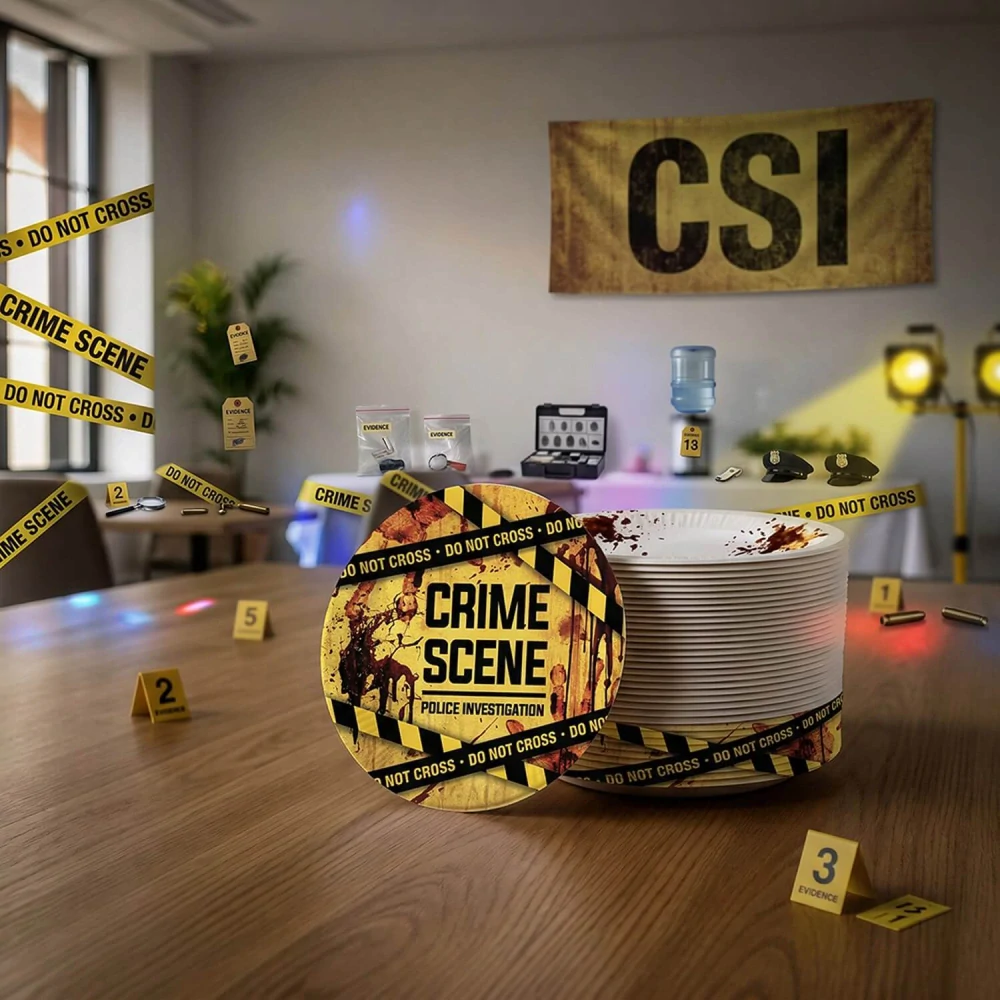 Papírové talíře Crime Scene 23 cm - 6 ks