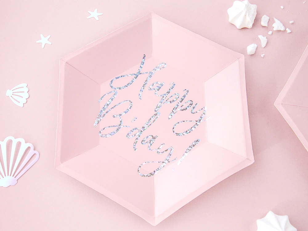 Talířky Happy B'day! sv.růžové 20cm, 6ks