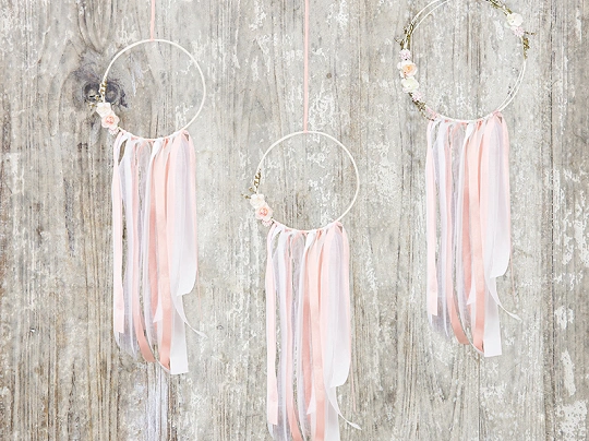 Dekorační set "Lapače snů" růžovobílý