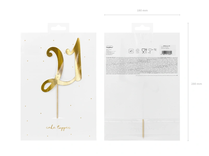 Dortová ozdoba "21" zlatá, 20.5cm