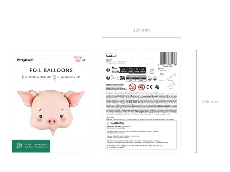 Fóliový balonek Farma Prasátko hlava 61 x 36 cm