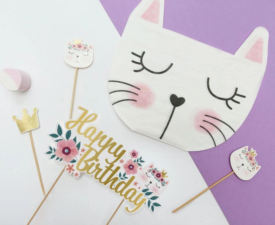 Dekorace na dort Happy Birthday - Kočičí party