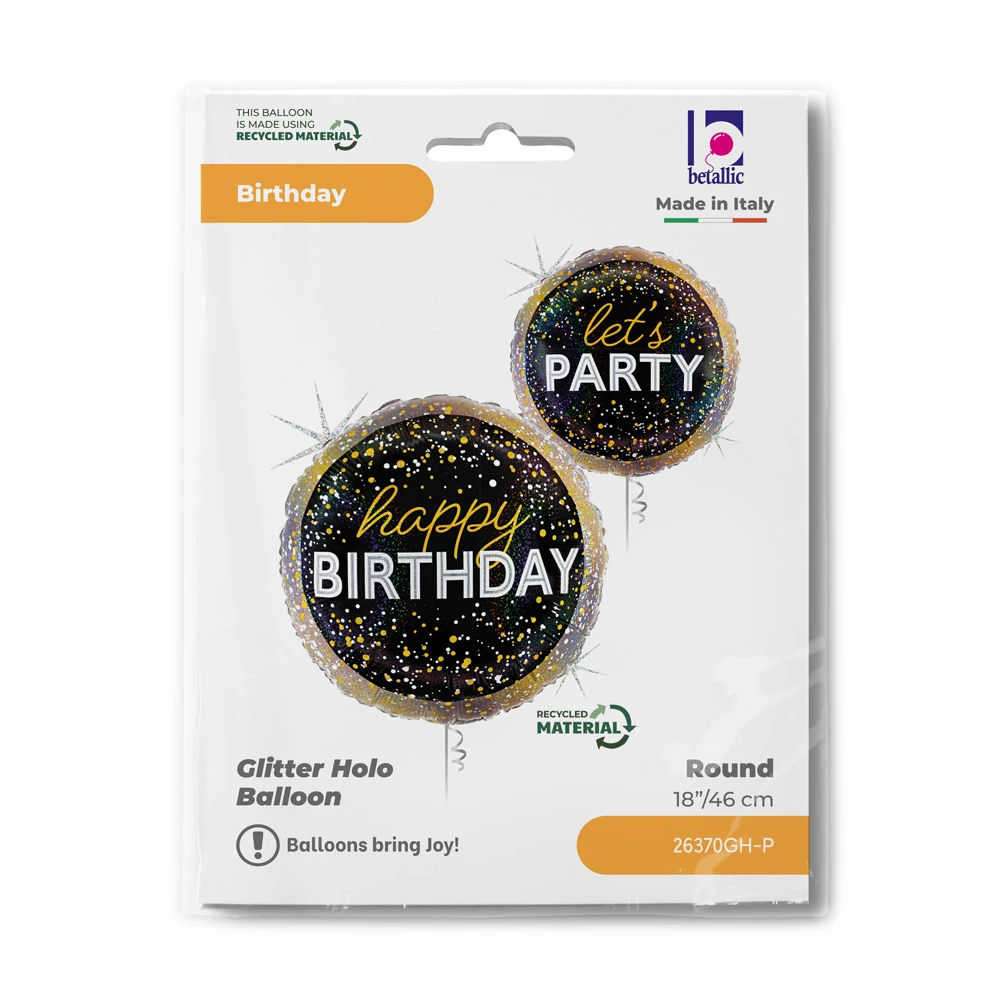 Foliový balonek černý Happy Birthday konfety 46 cm