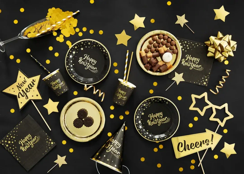 Rekvizity do fotokoutku zlaté Happy New Year 13 ks