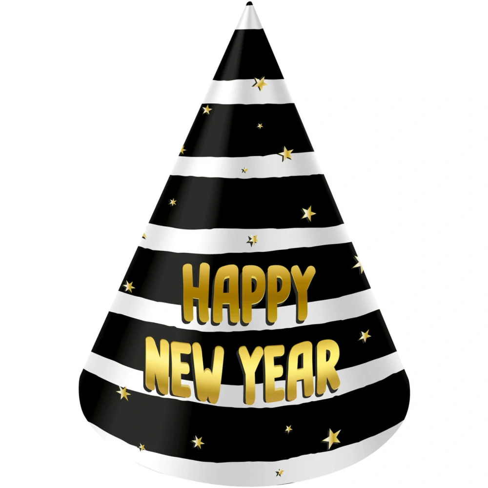 Párty čepičky Happy New Year BlackGold 6 ks