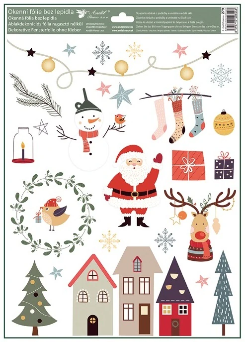 Dekorace na okno vánoční motivy 30 x 42 cm