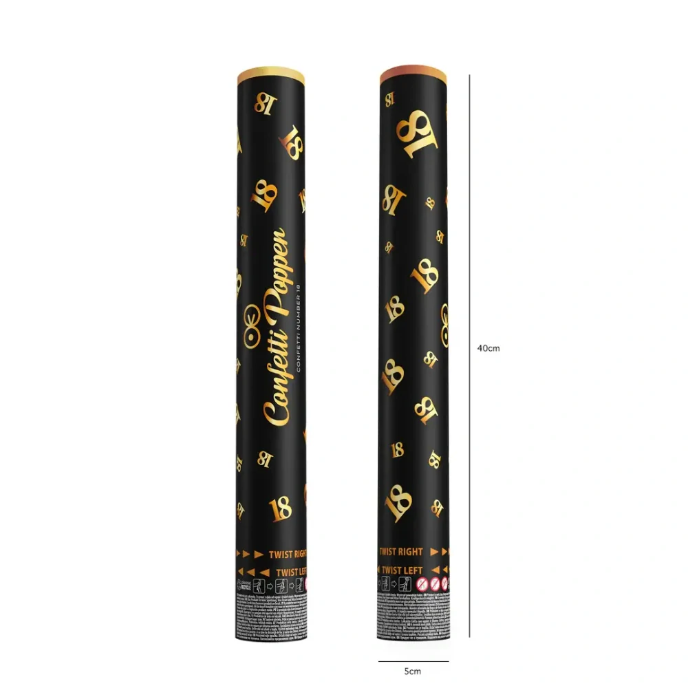 Vystřelovací konfety zlaté 18. narozeniny - 40 cm