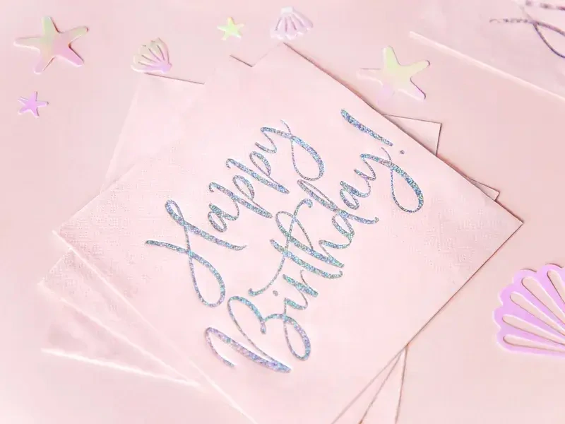 Papírové ubrousky růžové se stříbrným Happy Birthday 20 ks