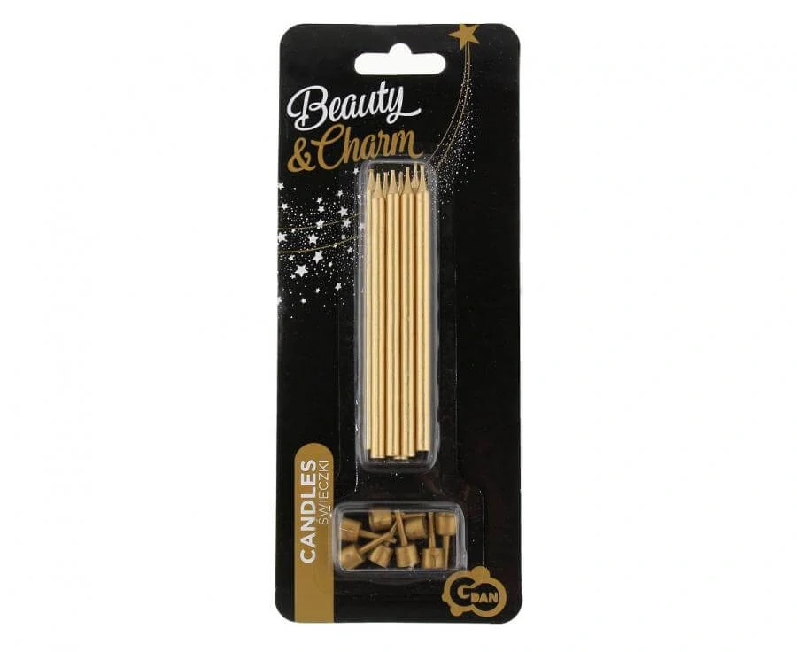 Dortové svíčky zlaté s držátky 10 cm - 8 ks