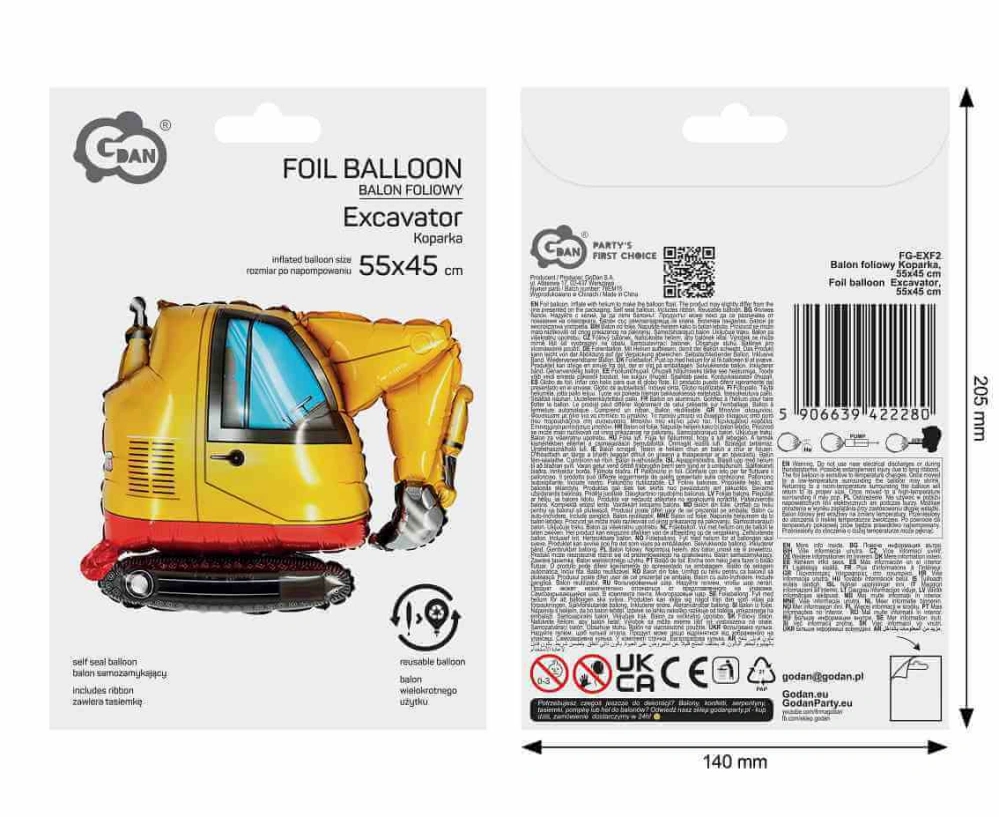 Fóliový balonek Stavební bagr 55 cm