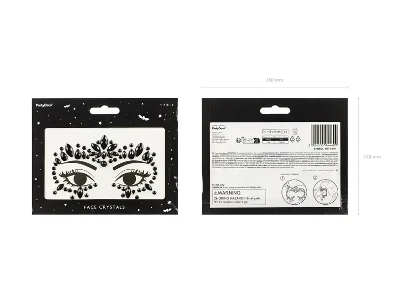 Lepící kamínky na obličej černé 15 x 9 cm