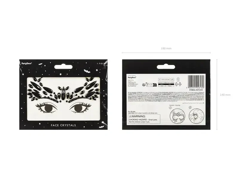 Lepící kamínky na obličej černé 14,5 x 5,5 cm