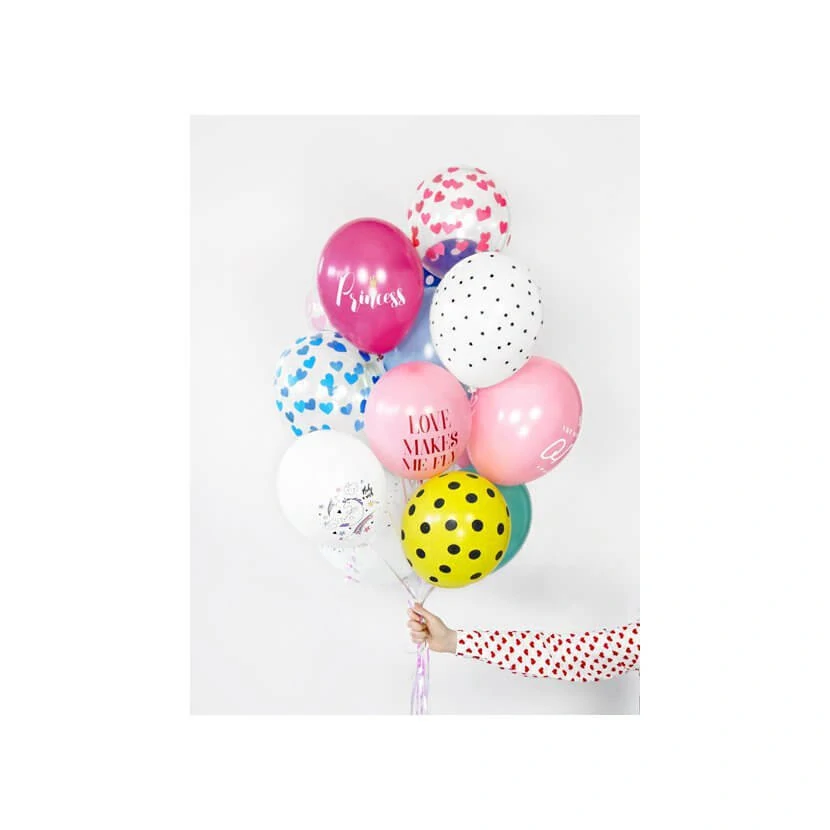 Latexové balonky průhledné s modrými srdíčky 30cm - 6 ks