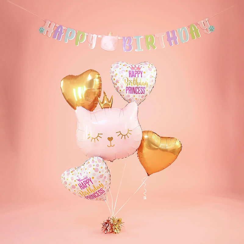 Sada fóliových balonků Kočka Happy Birthday Princess 5 ks