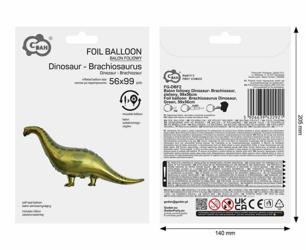 Fóliový balónek Dinosaurus 99 x 56 cm
