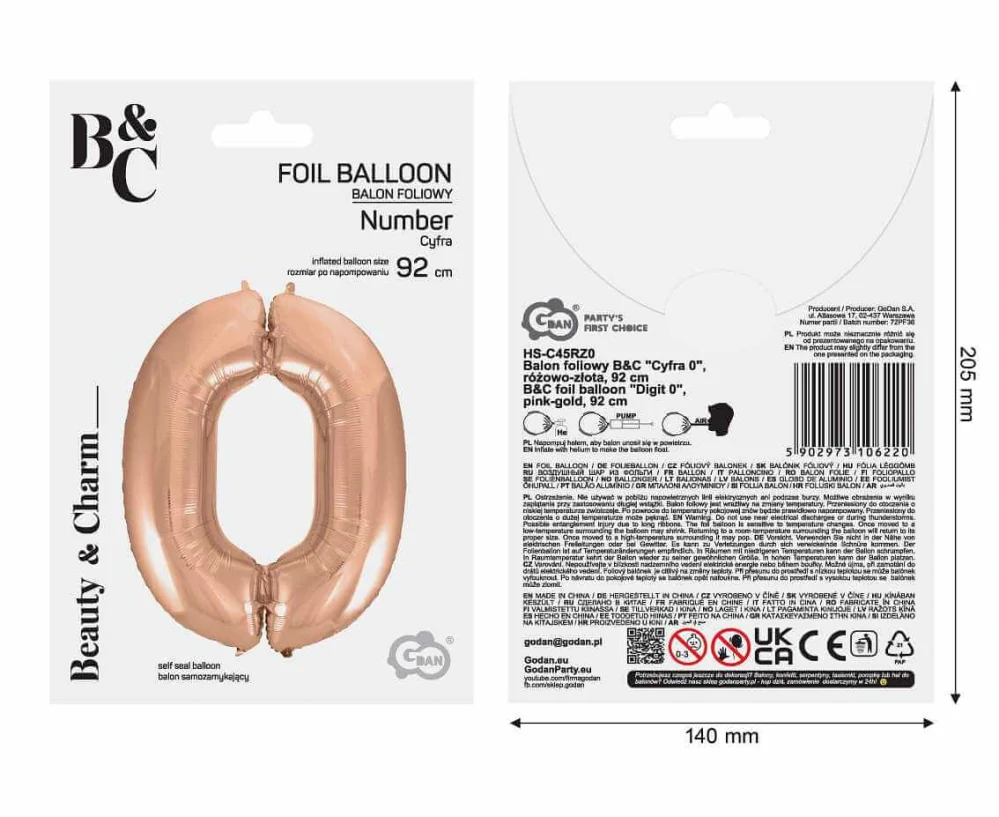 Fóliová číslice rosegold 0 - 92 cm