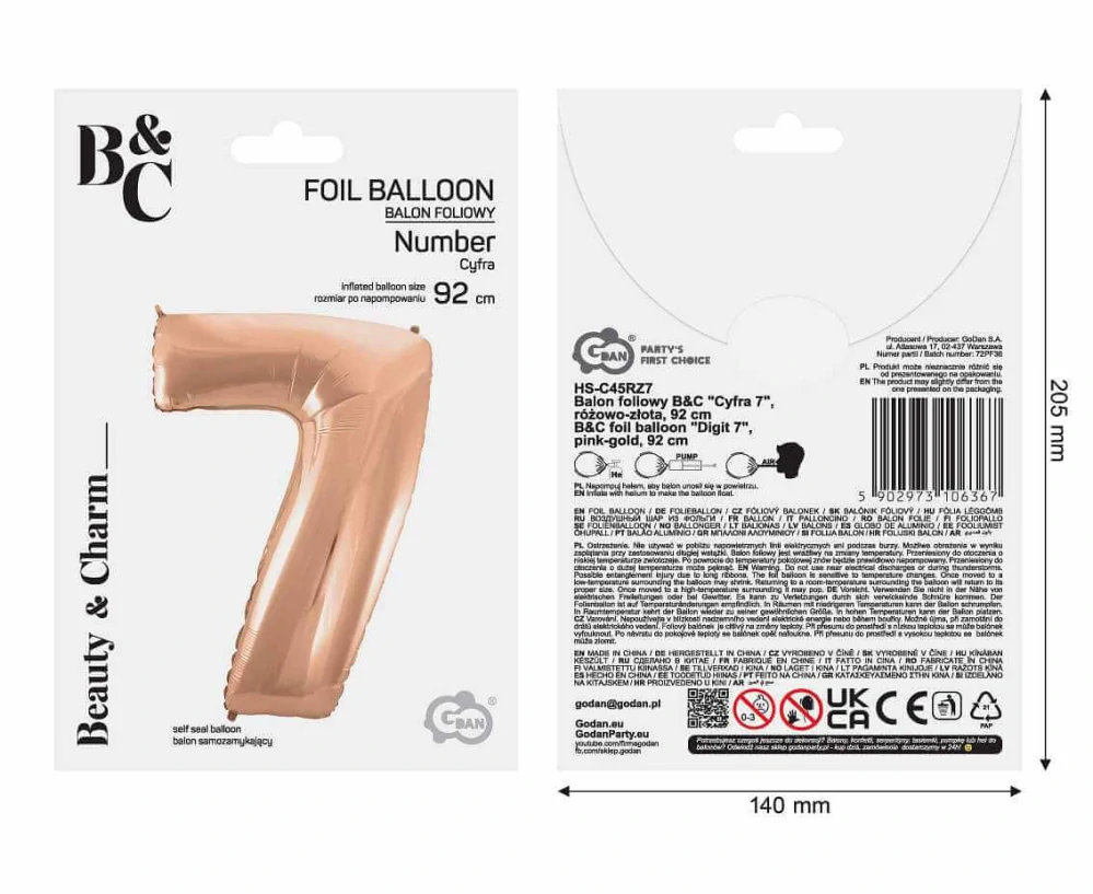 Fóliová číslice rosegold 7 - 92 cm