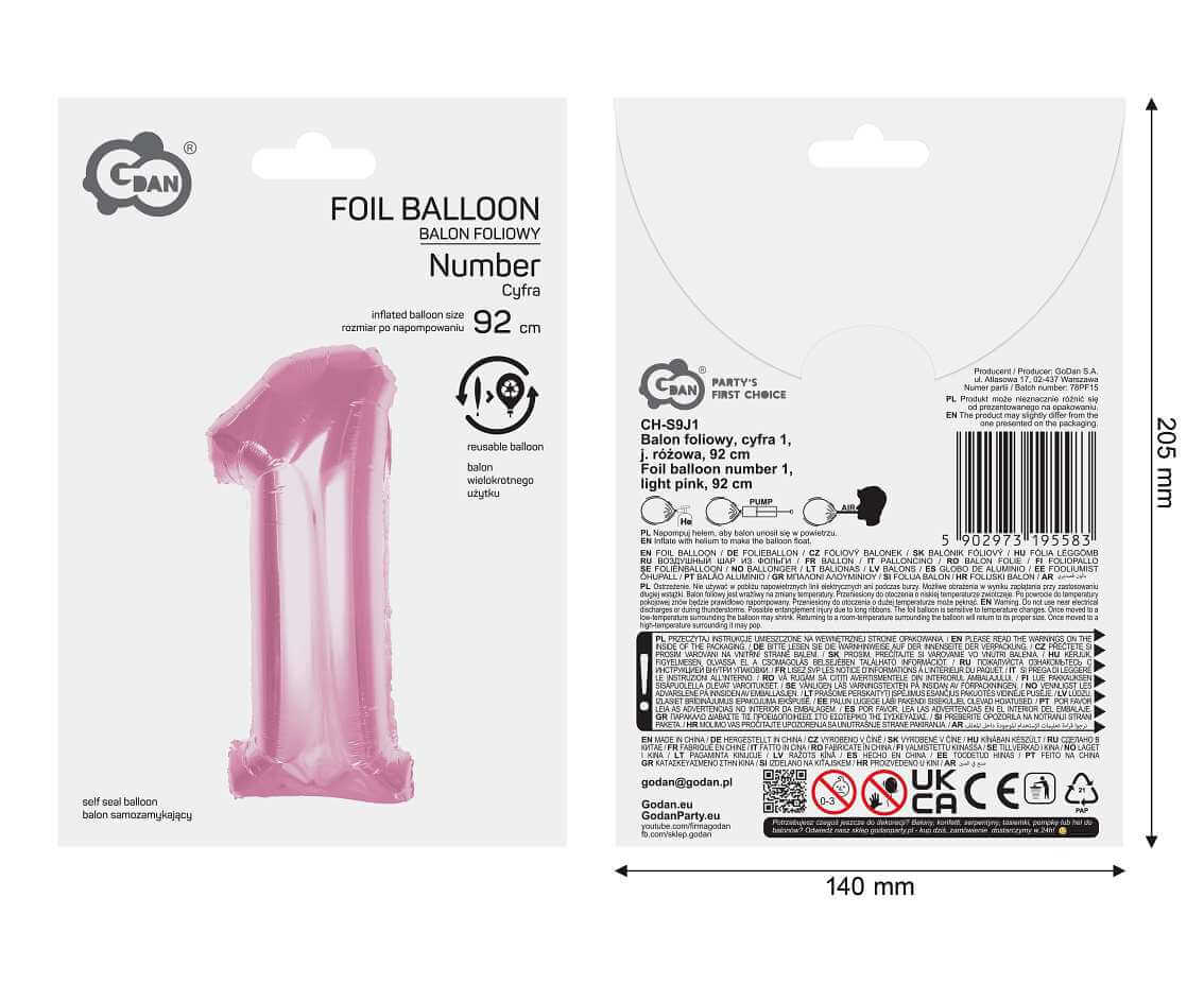 Fóliová číslice růžová 1 - 92 cm