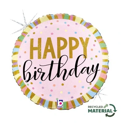 Fóliový balónek kruh pastelový s puntíky Happy Birthday 46 cm