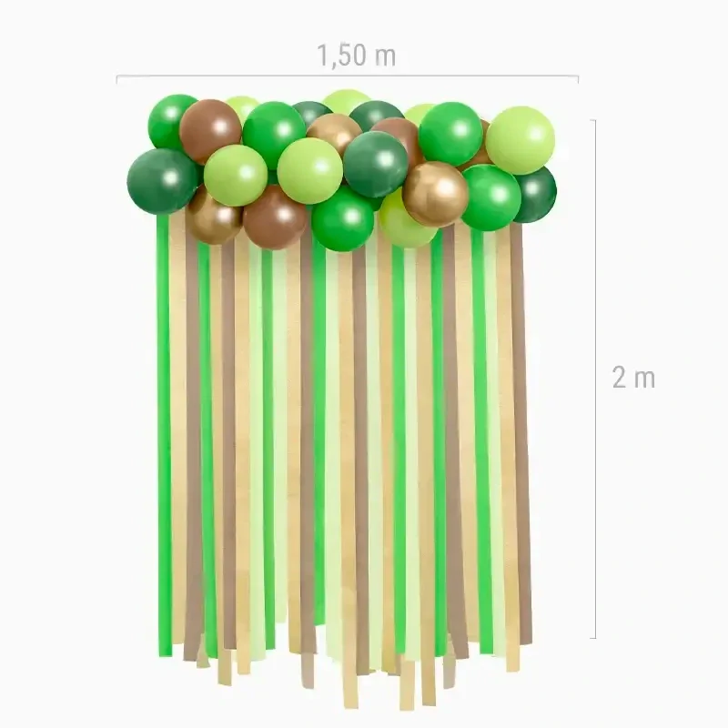 Balónková girlanda s krepovým závěsem zelená a hnědá 150 × 200 cm