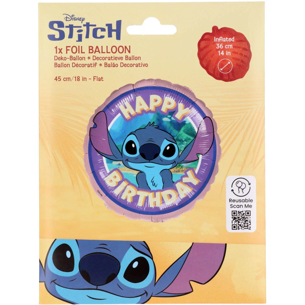 Fóliový balónek Stitch Happy Birthday kruh 45 cm