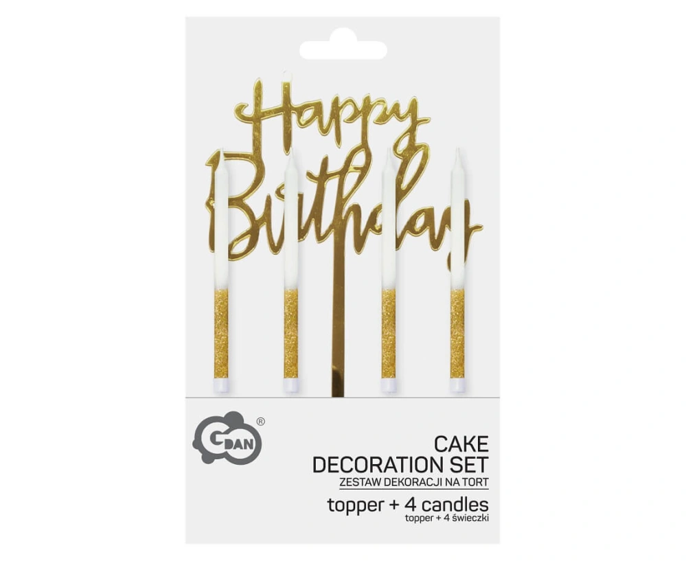 Dekorace na dort Happy Birthday Zápich a svíčky 4 ks