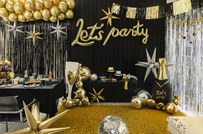 Fóliový nápis Let's Party Zlatý 230 × 80 cm