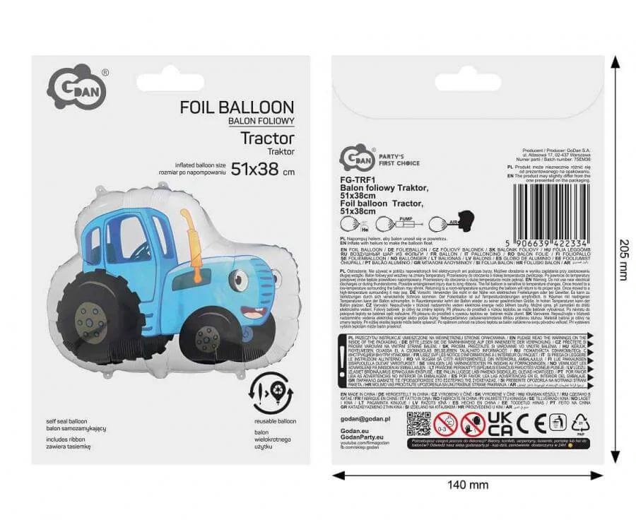 Foliový balonek veselý traktor modrý 51 x 38 cm