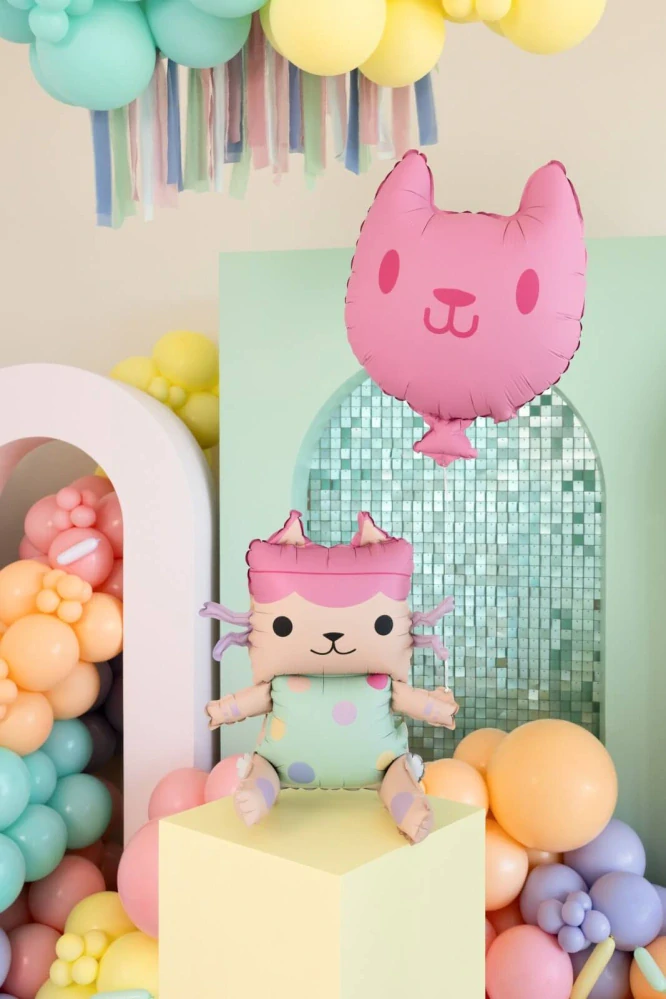 Foliové balonky Gábinin kouzelný domek Baby box s růžovou kočkou 2 ks