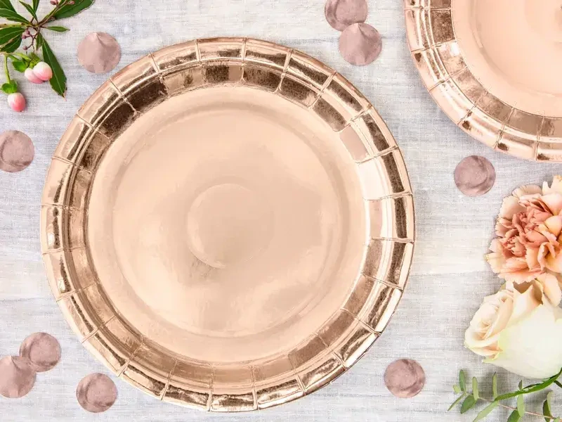 Papírové talíře metalické rose gold 23 cm - 6 ks