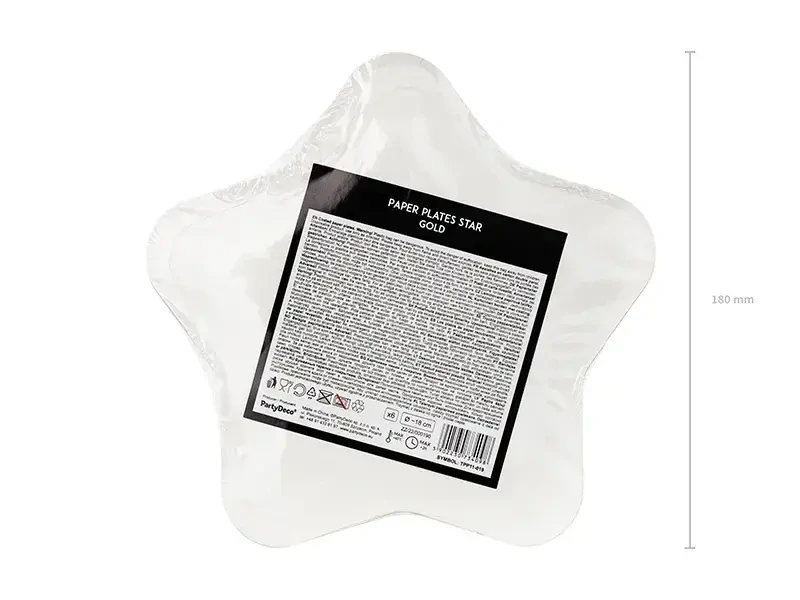Papírové talířky ve tvaru hvězdy - metalické zlaté 18 cm