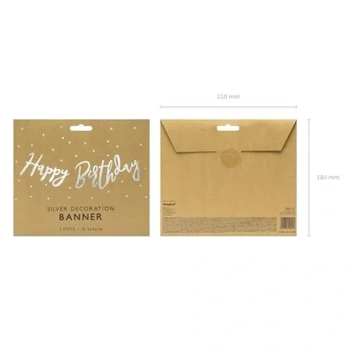 Party nápis stříbrný Happy Birthday 62 cm
