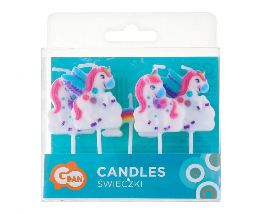 Dortové svíčky Duhový Jednorožec 5 ks