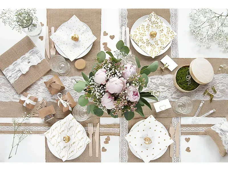 Jutová šerpa přírodní s květinovou krajkou  28 x 275 cm