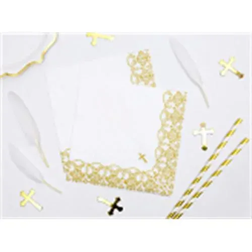 Papírové ubrousky Křtiny - zlaté ornamenty 20 ks