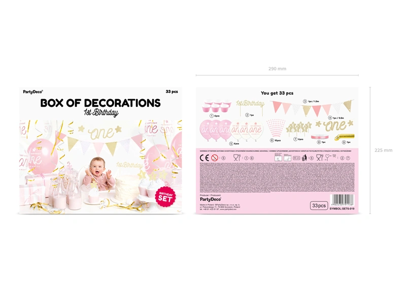 Dekorační set na párty 1. narozeniny růžovo-zlaté