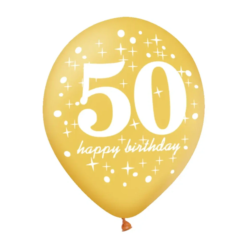 Latexové balonky 50. narozeniny zlato-černé s konfetami 30 cm – 6 ks