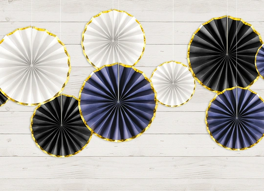 Dekorační rozety "Černé se zlatými okraji" 3ks