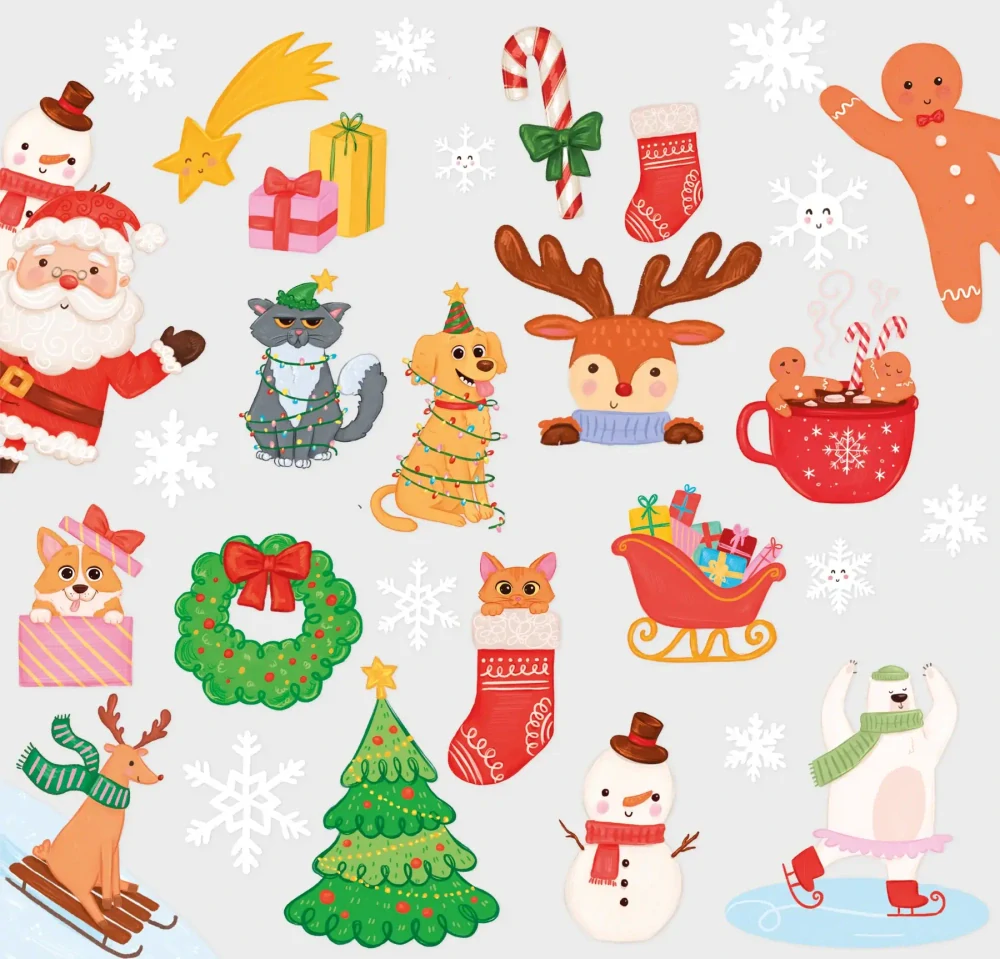 Vánoční samolepky na okno Kreslené Vánoce