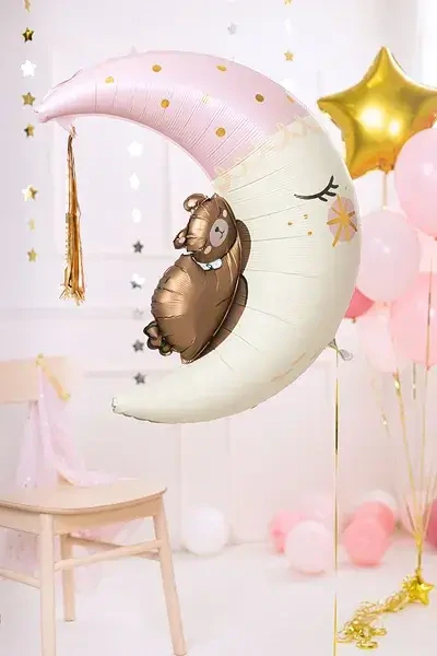 Foliový balonek Medvídek na měsíci růžový 98 cm