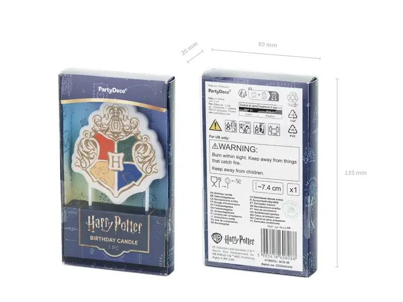 Dortová svíčka Harry Potter Bílý erb Bradavic 6,7 × 7,4 cm