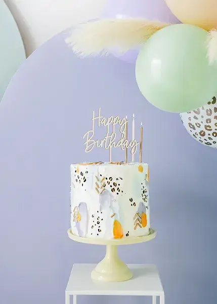 Dřevěný zápich na dort Happy Birthday