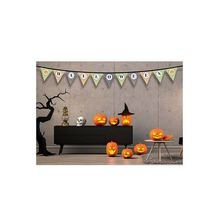 Vlaječková girlanda pruhovaný nápis Halloween 3 m