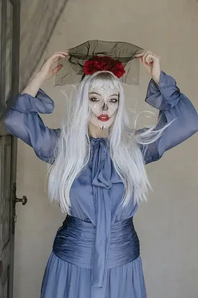 Halloween čelenka růže s černým závojem