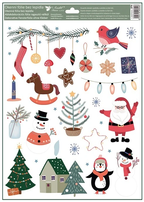 Dekorace na okno vánoční motivy 30 x 42 cm