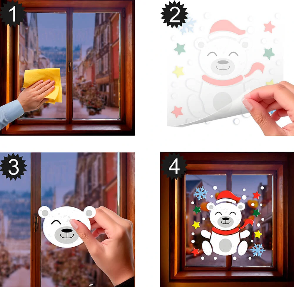 Vánoční gelové dekorace na okno - Polarní medvěd