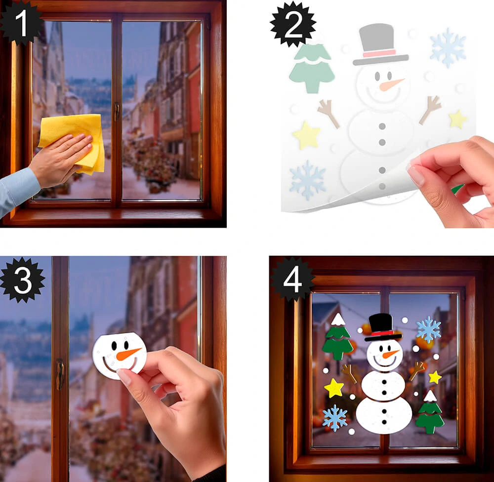 Vánoční gelové dekorace na okno - Sněhulák