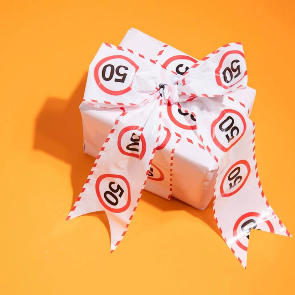 Narozeninová girlanda - bezpečnostní páska dopravní značka 50. narozeniny 15m