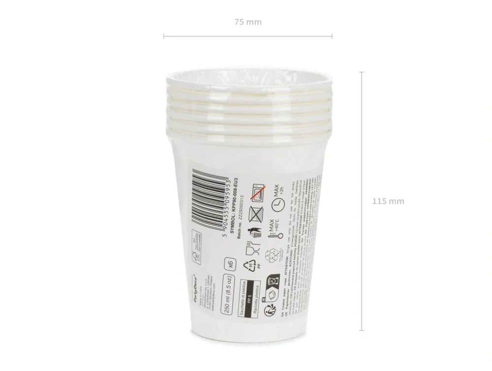 Papírové kelímky bílé 250 ml 6 ks